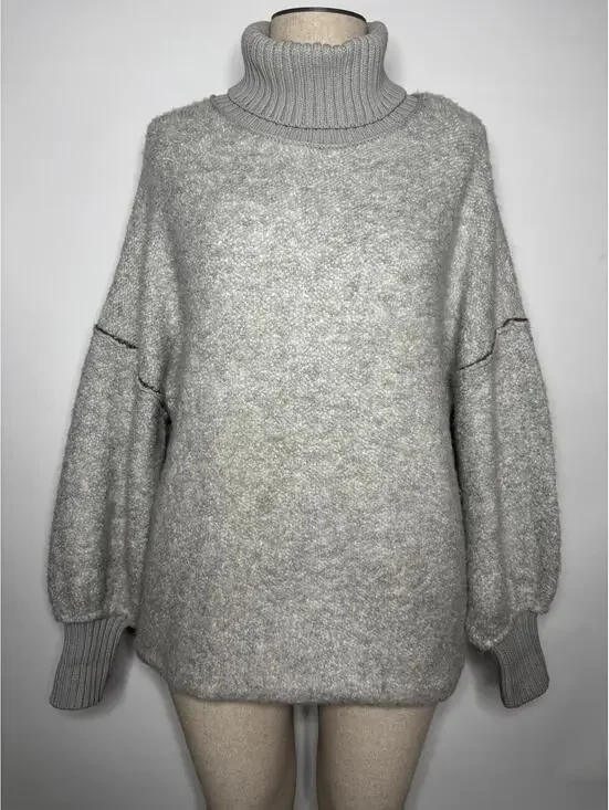 Free People Sweater Women M Gray Oversized Soft Big Sleeve  MissPinkFashions - Picture 2 of 5